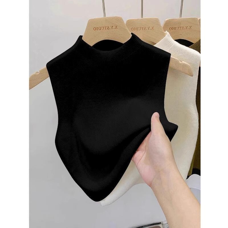 Black Half-high Collar Waistcoat Short Inner Base Outer Wear Top Trendy Knitted Sling Sleeveless Vest Women's Spring and Summer Wear