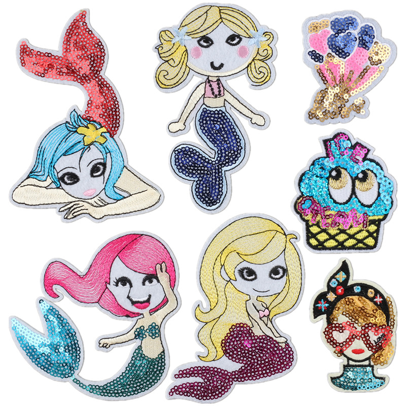 mermaid embroidery ice cream beautiful woman clothes bag embroidery cloth sticker Patches sticker
