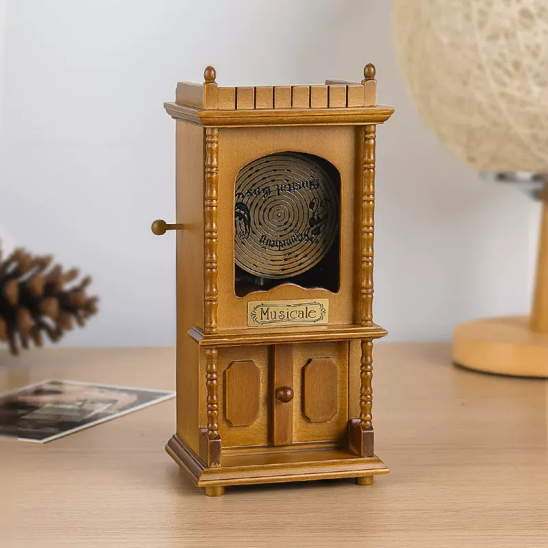 木质复古立橱唱盘音乐盒创意八音盒摆件可储物工艺品儿童生日礼物