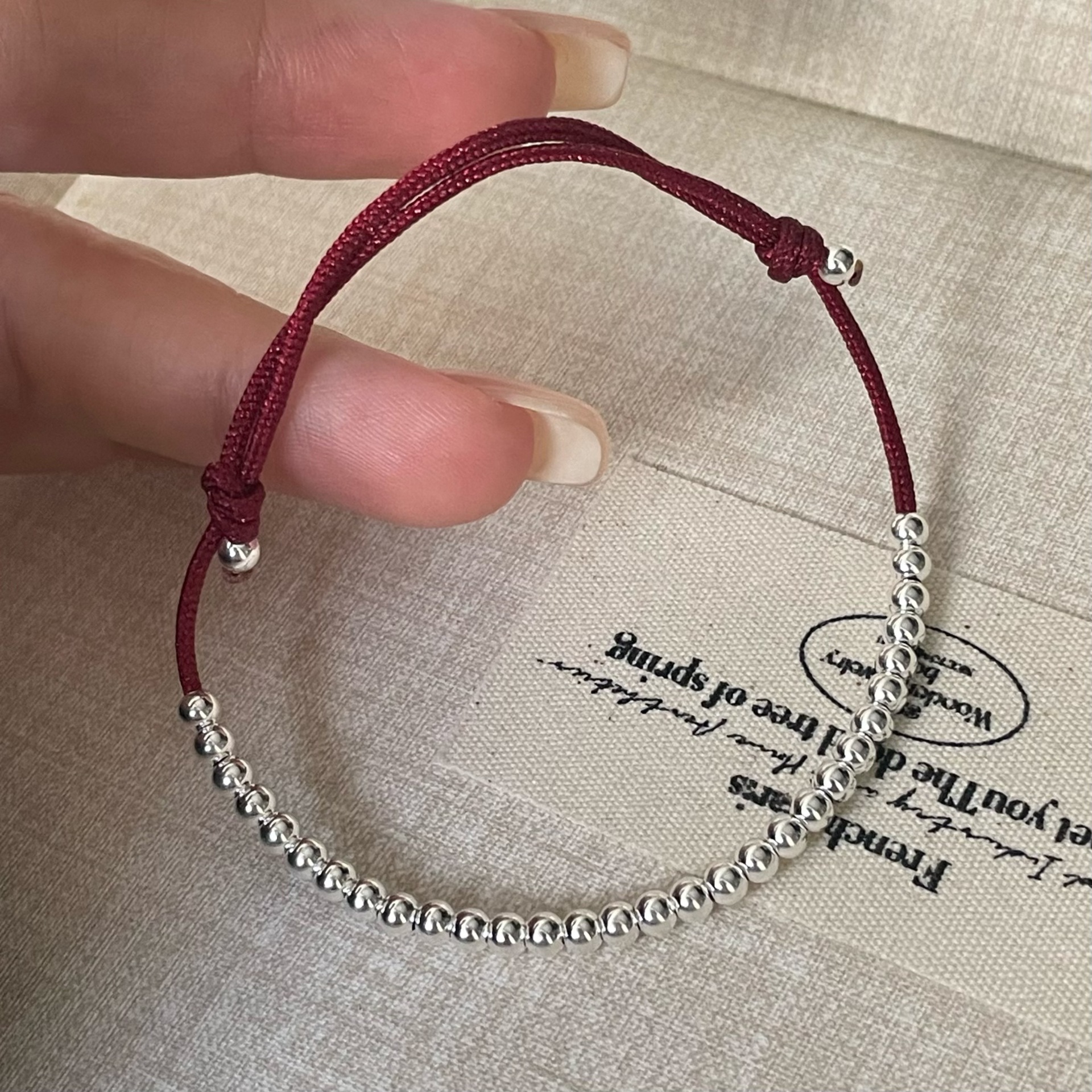 S925 Sterling Silver Beads Braided Red Rope Bracelet Niche Design Good Luck Bracelet Simple New Chinoiserie Transfer Red Rope