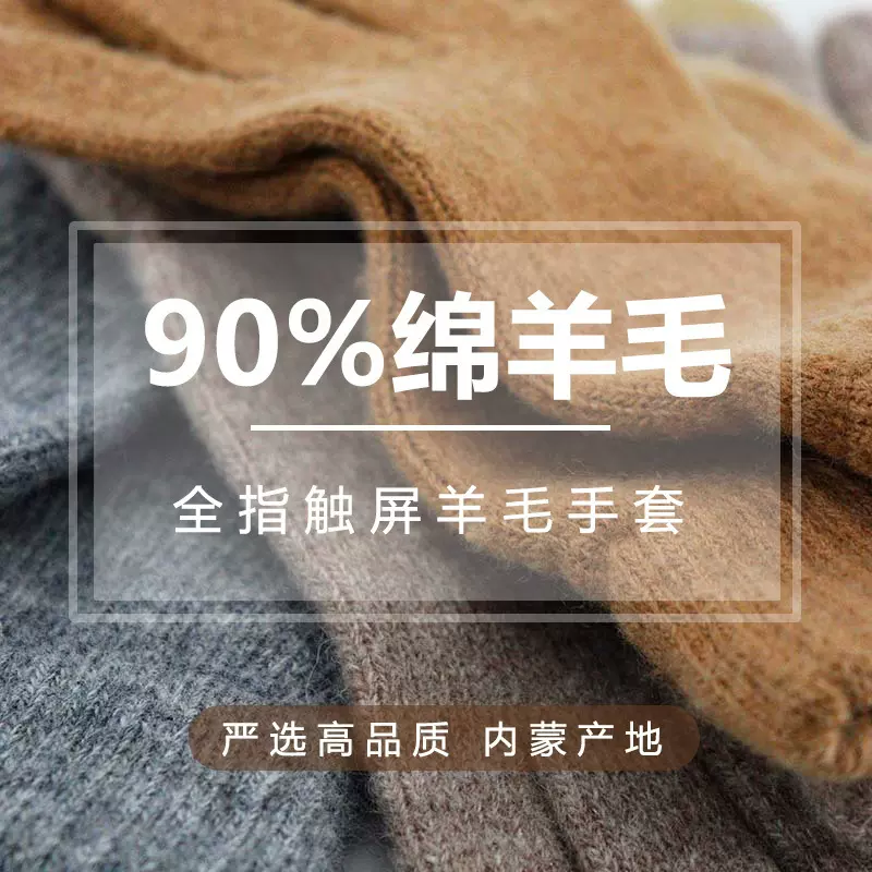 严选春秋保暖可触屏骑行专用针织手套女款防寒运动简约羊毛手套