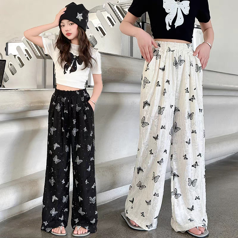 Girls' Summer Thin Pants 2025 New Children's Anti-Mosquito Pants Summer Ice Silk Wide-Leg Pants for Girls and Older Children, Suitable for Middle School Students