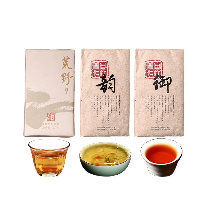 Различные сорта сырых и спелых чайных листьев Пуэр, спелые чайные брикеты, черный сырой чай Иу, Шумэй, дикие старые белые чайные листья с горы Цзинмай.