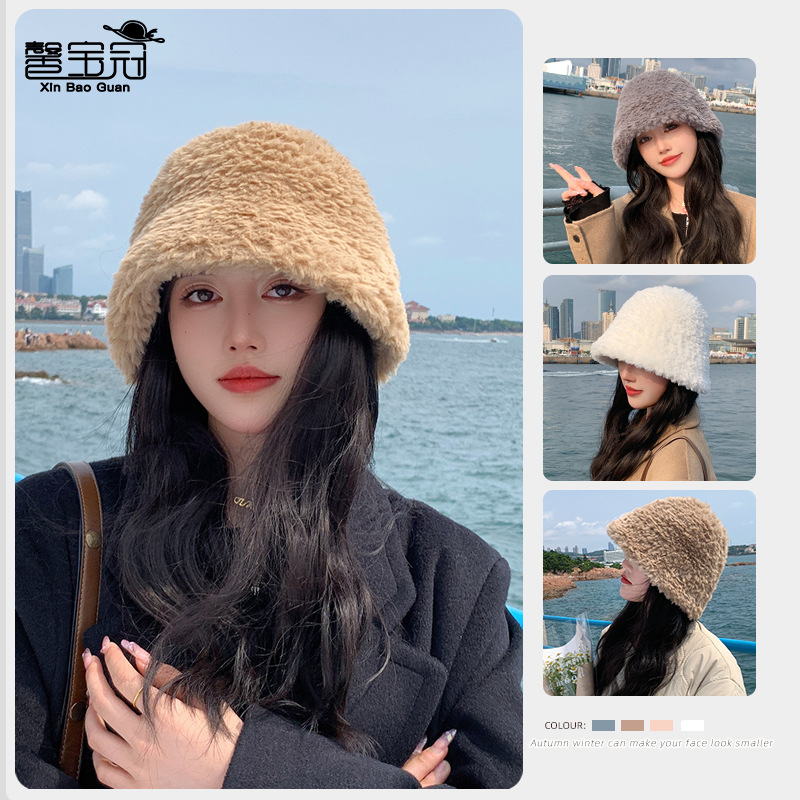 8320新款毛绒水桶帽子女韩版秋冬季保暖渔夫帽遮脸气质百搭盆帽潮