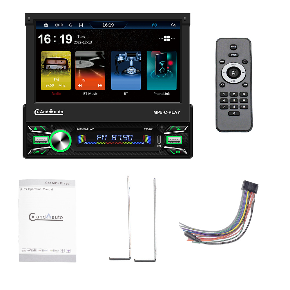7inch Hd Electric Retractable Touch Screen Universal Device Type-C Fast Charging Apple Carplay Connection 7230W