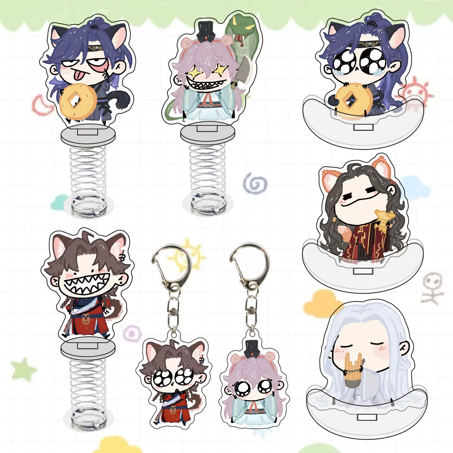 搞怪代号鸢桌面弹簧摇摇乐趣味表情包钥匙扣亚克力立牌摆件定 制