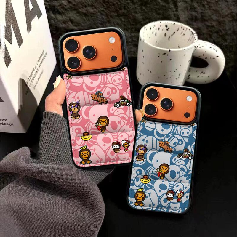 Trendy down jacket phone case for Apple 17ProMax, BAPE ape head iPhone16 padded air cushion 15 Trendy down jacket phone case for Apple 17ProMax, BAPE ape head iPhone16 padded air cushion 15
