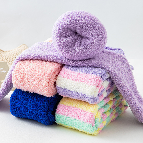 Winter Long Sleeve Plush Corridor Women's Knee Socks, Thick Warm Sleep Towel Striped Socks, Factory Wholesale