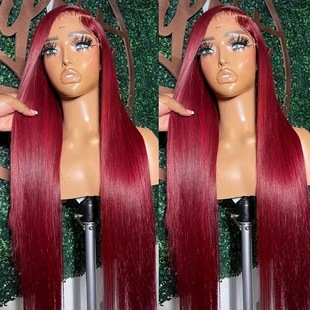 Cross-border New European and American Fashion wine red Wig Mid-length Straight Hair Front Lace Lace Wig Full Head Cover