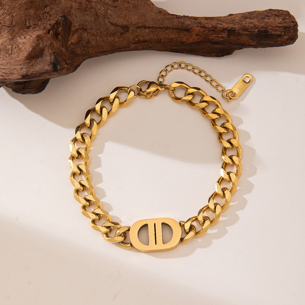 Pulsera de Acero de Titanio de Dongguan, Estilo Europeo y Americano, Diseño de Doble Cadena con Cuchillas, Exagerada, Hip-Hop, para Otoño e Invierno, No se Destiñe, para Mujer