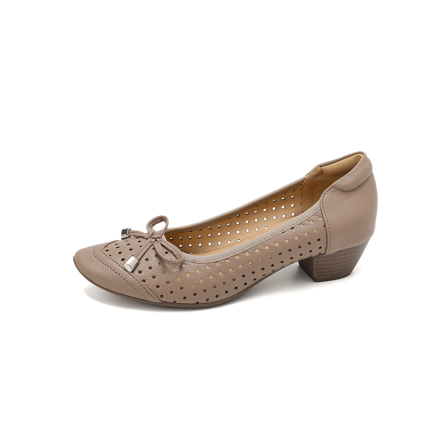Giày sandal nữ hở mũi gót thấp 3,5 cm, thiết kế đục lỗ thoáng mát, phong cách đơn giản bốn mùa — màu trắng ngà chi tiết 21