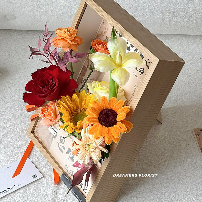 Feliz regalo del día del maestro, caja de madera, embalaje de flores, regalo para el maestro, embalaje de flores.