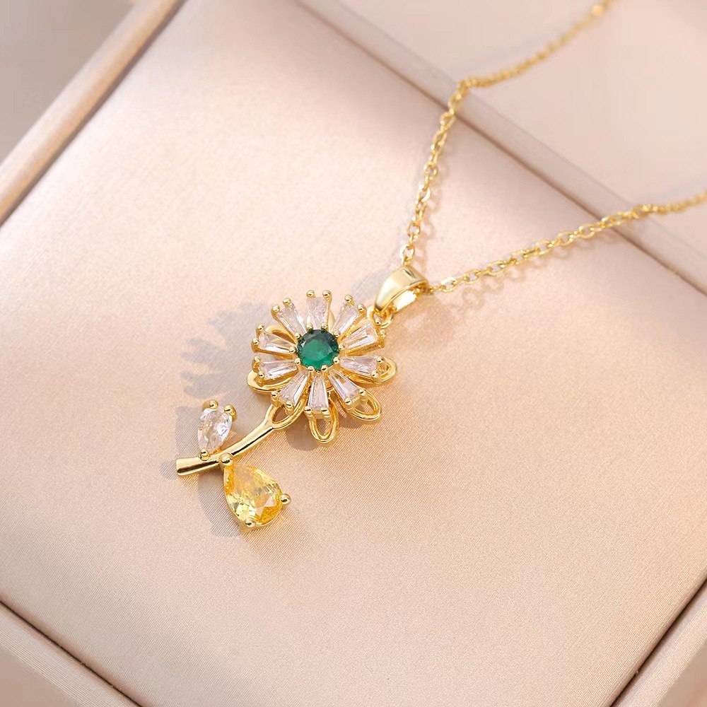 Titanium Steel, Copper Material Sunflower, Flower Pattern Sunflower Flower Titanium Steel Copper Simple Style Classic Style Rings Necklace