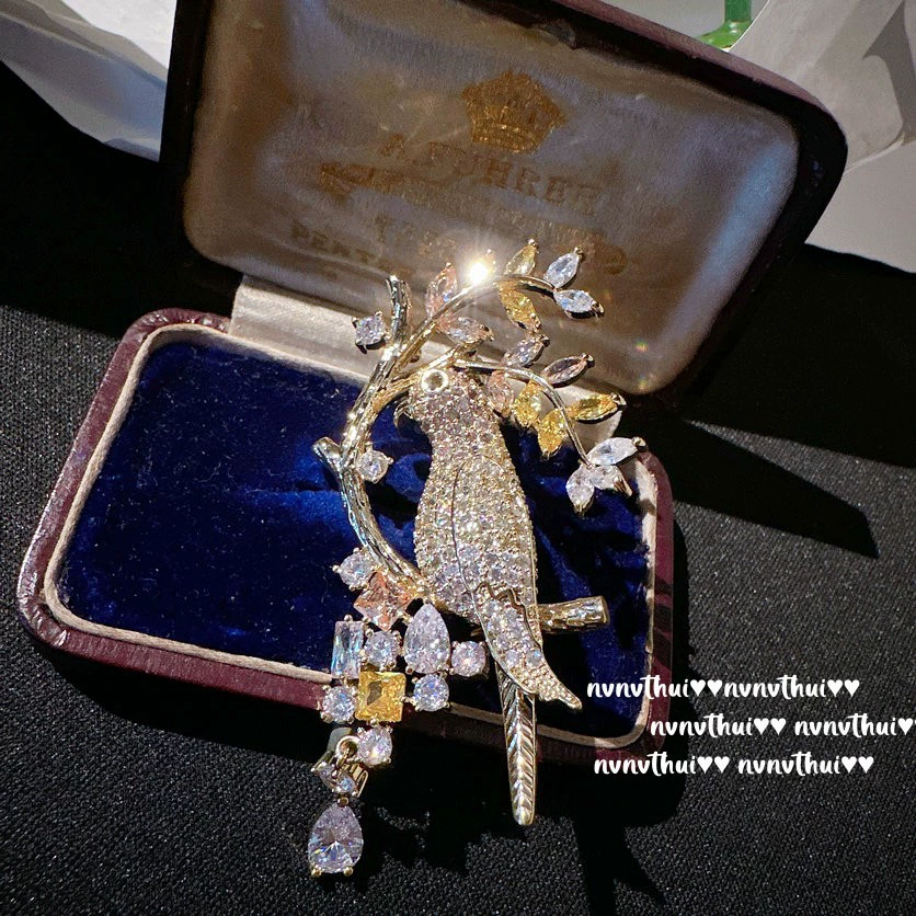 Брошь «Золотая птица» с турмалином, винтажное позолоченное изделие 18K с желтой каплевидной вставкой
