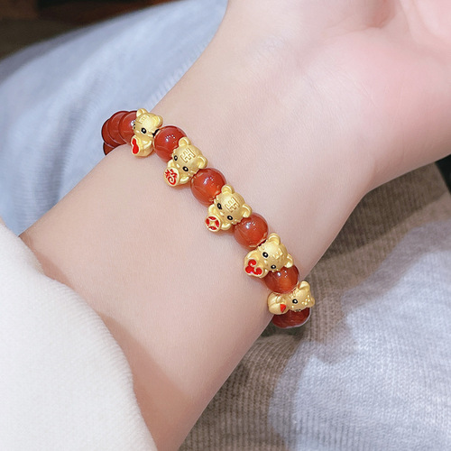 Lucky gold hair crystal God luck wealth bracelets for unisex wild animal agate bracelet tiger string of fortune in Year hand string