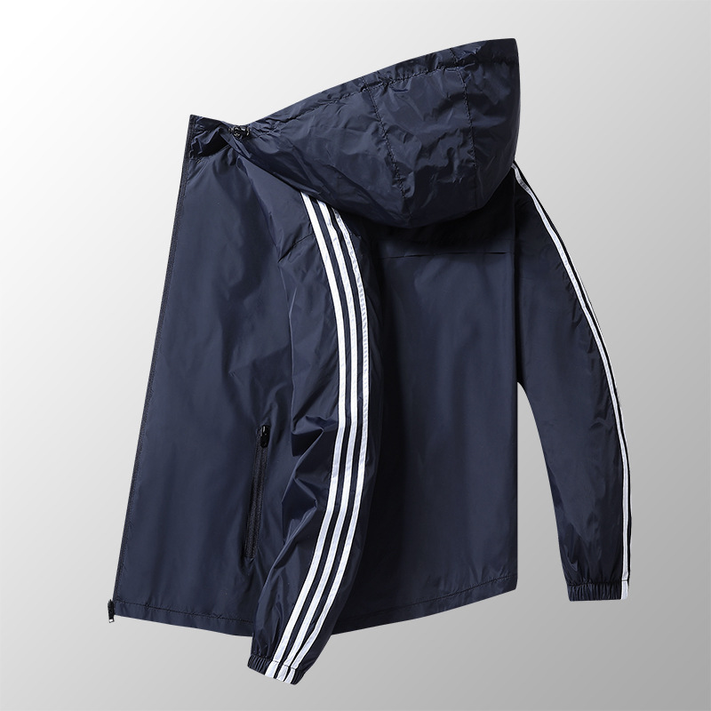 Sports demi-season thin solid color jacket for leisure with hood