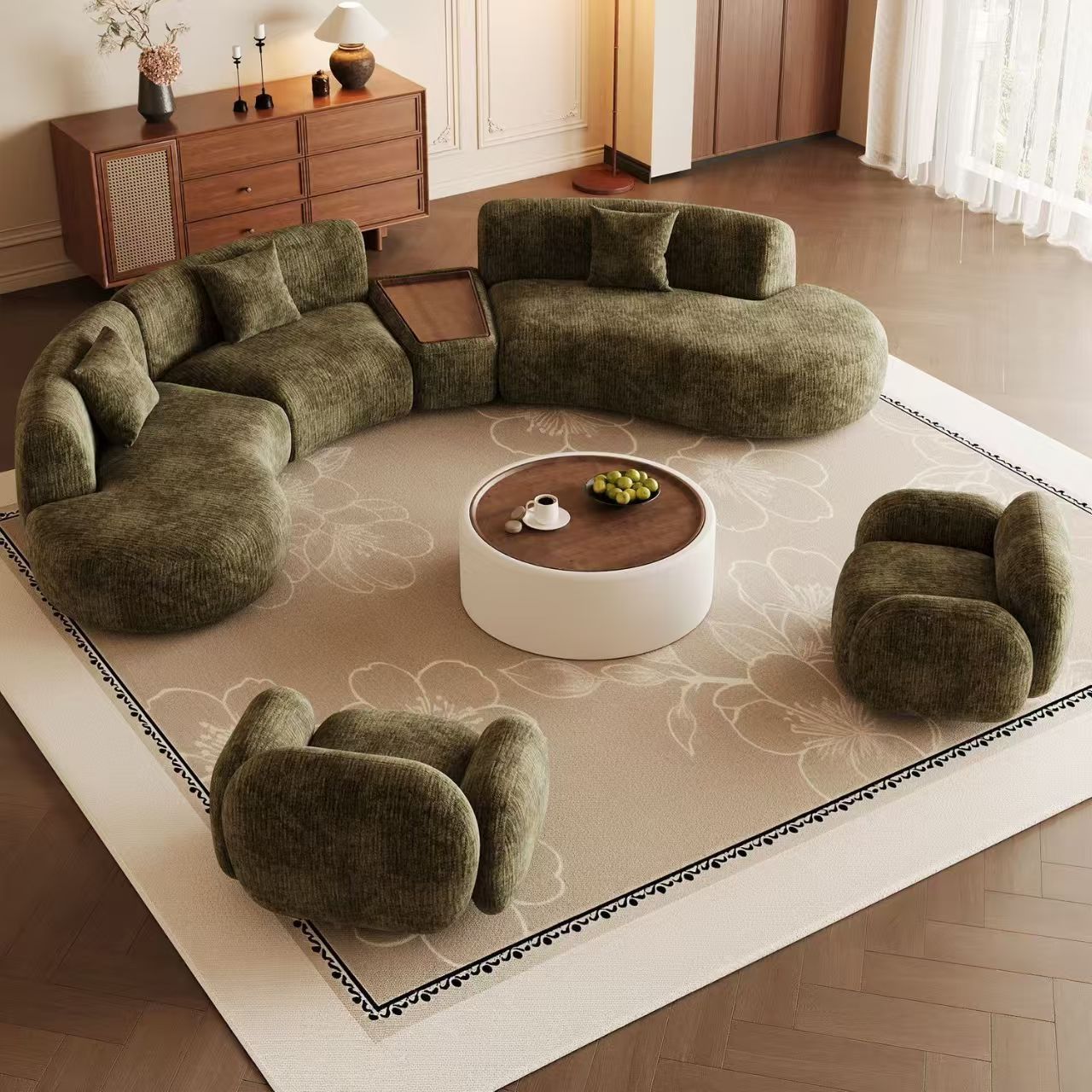 Light luxury curved sofa set for clothing stores, sales offices, reception halls, and meeting areas, made of chenille fabric