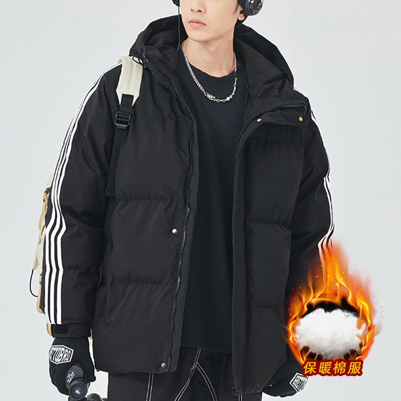 Chaqueta de invierno de algodón con tres rayas para hombre, abrigo corto de algodón moderno, ropa exterior cálida y gruesa, ropa informal de algodón para hombre, talla grande. image 3
