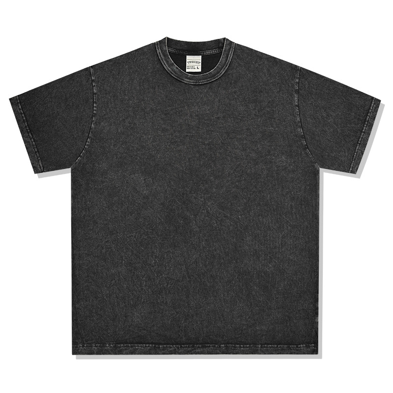 Camiseta de manga corta retro desgastada de algodón pesado transfronterizo 260G versión de lavado de agua suelta cuello redondo de moda base lisa T
