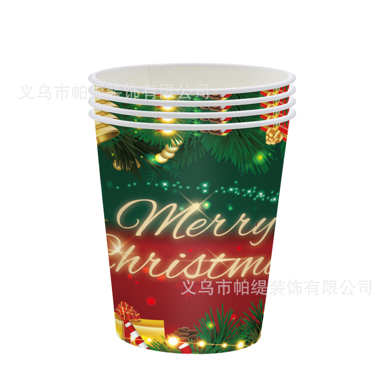 新しい赤と緑のクリスマスパーティーの装飾食器セット使い捨て紙皿ティッシュペーパーカップテーブルクロス装飾用品|undefined