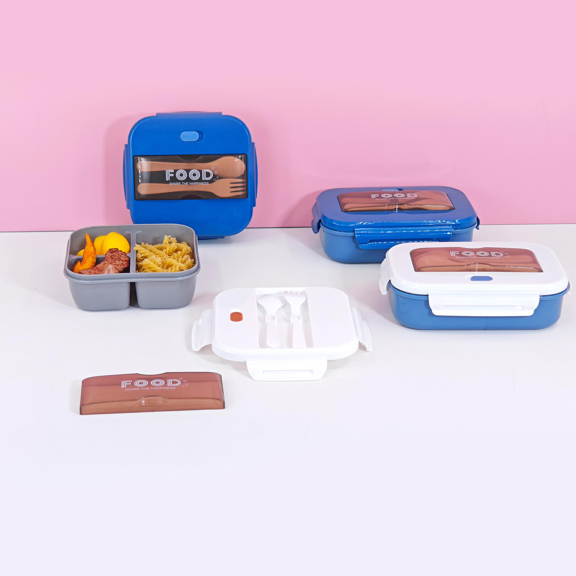 Lonchera de plástico PP al por mayor, de tres compartimentos, rectangular, de gran capacidad, portátil, apta para microondas, para estudiantes y uso doméstico.