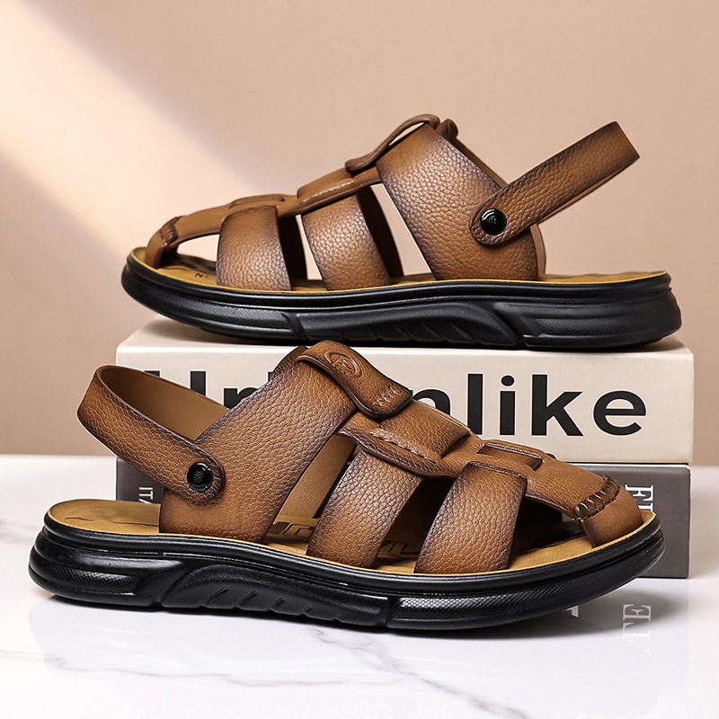 Dép sandal nam cỡ lớn mũi kín đế dày, giày đi biển kiêm dép lười đa năng — Màu nâu, màu vàng, màu đen