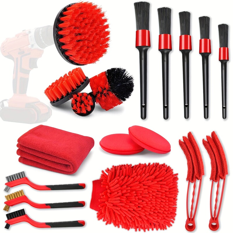 Car Cleaning Brush Multifunctional Beauty Detailing Brush 18-Piece Set Electric Drill Brush Cleaning Gloves Air Outlet Car Wash Tool