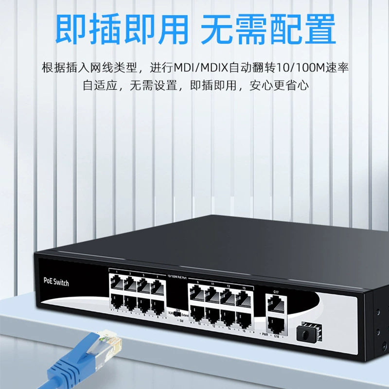 Lianguo PoE коммутатор 18 портов Gigabit с 1 SFP портом, защита от короткого замыкания, изоляция VLAN, удлинение до 250 метров