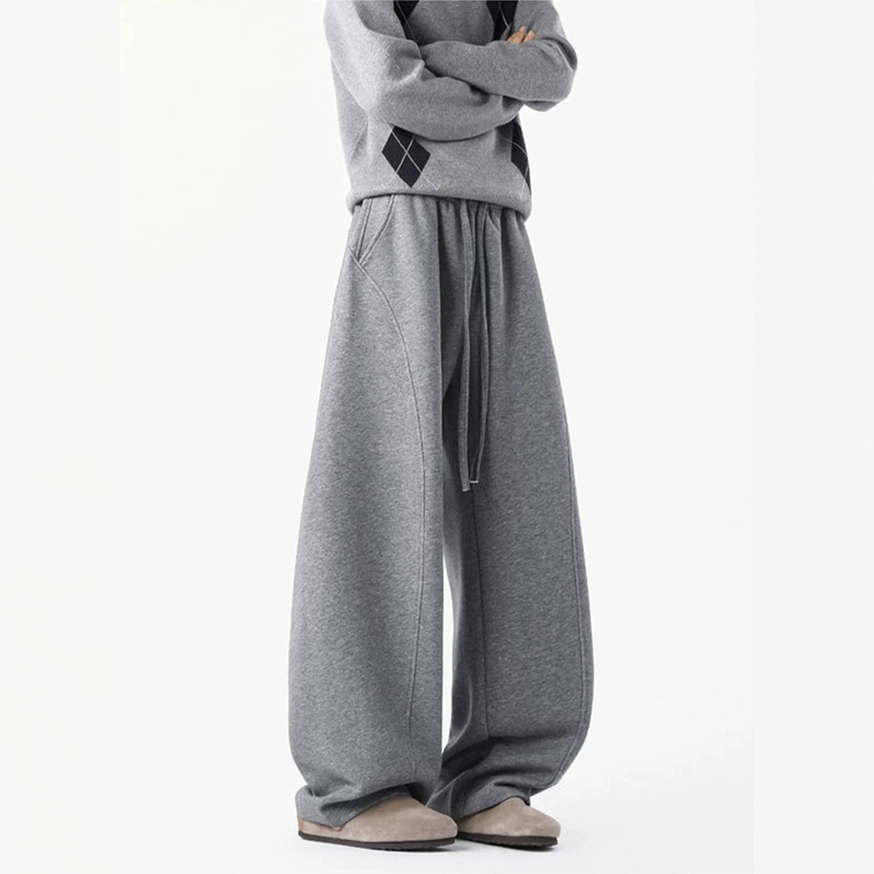 Gray heavyweight deconstructed sports jogger pants for men, new autumn/winter loose fit retro trendy wide-leg casual long pants Gray heavyweight deconstructed sports jogger pants for men, new autumn/winter loose fit retro trendy wide-leg casual long pants