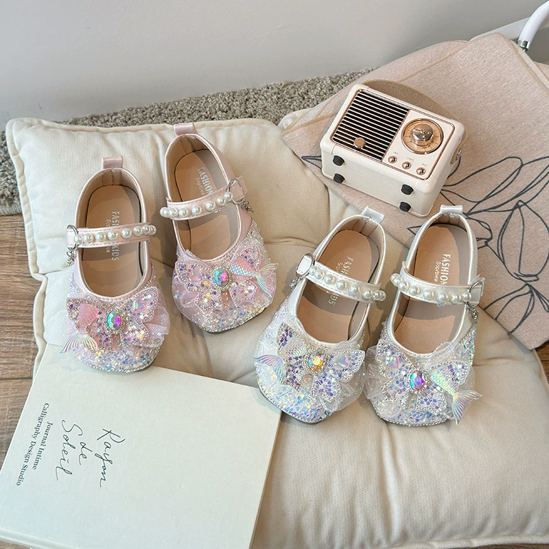 Маленькие кожаные туфли с бантиком для девочек 2024 весна и осень новые мягкие блески