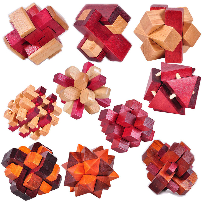 Adult Wooden Educational Toys Kongming Lock Luban Lock Apollo Heart-To-Heart Wooden Knot Eighteen Arhat Eight-Sided Exquisite