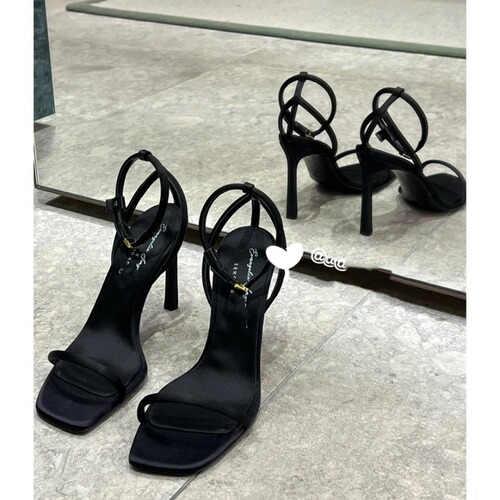 King's same style  summer new square toe open toe high heels women's one-word elegant temperament stiletto sandals French style