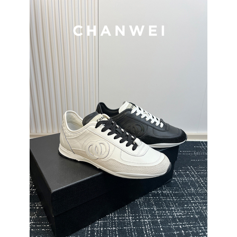 Guangzhou High-Quality Small Fragrance Style 25P Black and White Panda Casual Flats Sneakers Women's Lace-Up Genuine Leather White Shoes