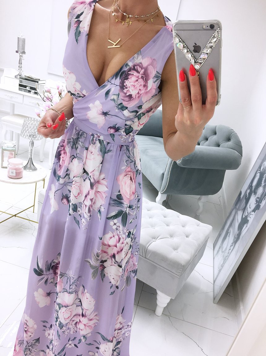 new fashion Chiffon print long slit dress NSAXE57060