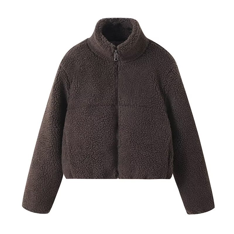 European and American Export Wholesale 2025 Autumn and Winter New Women's Teddy Velvet Stand Collar Zipper Jacket for Women