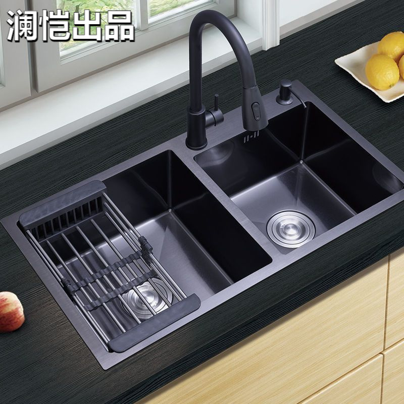 Black Nano 304 Stainless Steel Multifunctional Sink Kitchen Dishwashing Sink Single/Double Bowl Thickened Above/Below Counter Basin