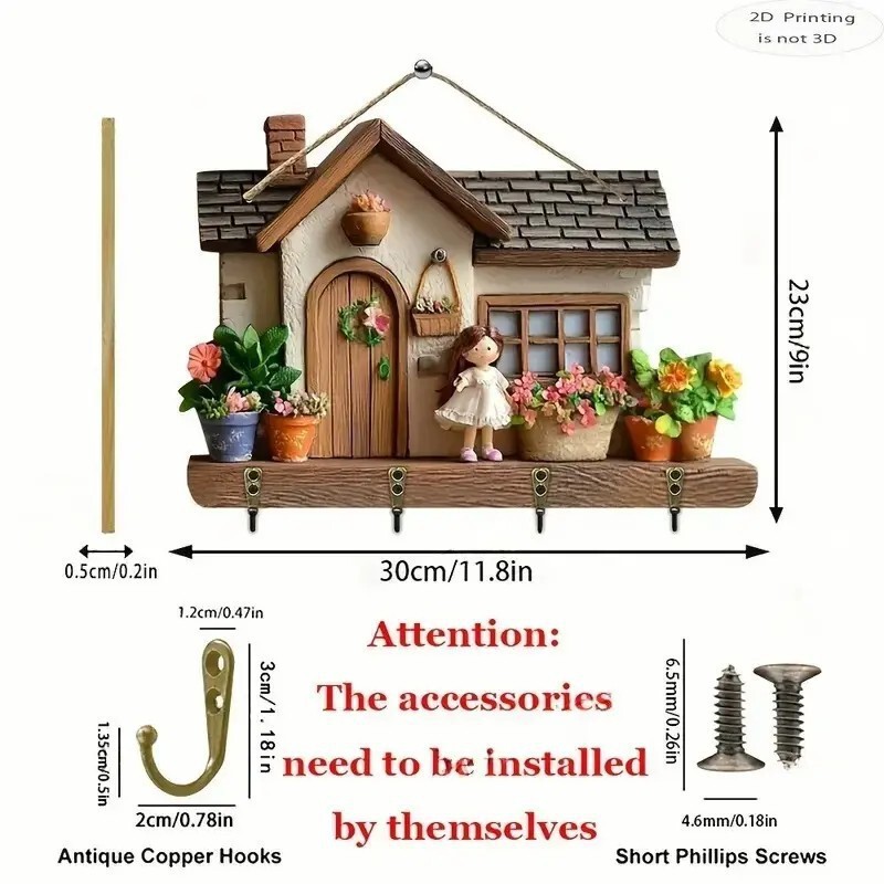 新着カラフルな木製キャビンキーハンガーフラットグラフィックデザインリビングルームの装飾木製置物キーハンガー|undefined