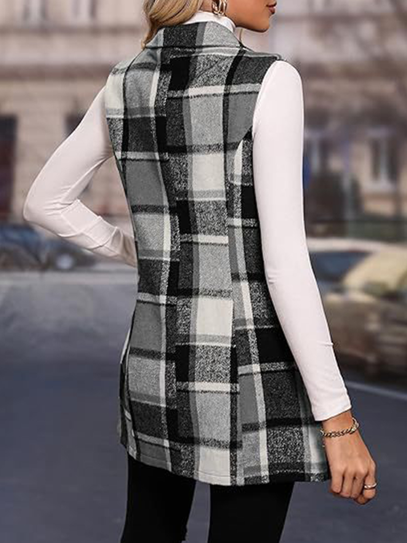 2026 otoño y invierno transfronterizos ropa de mujer Europa y América Amazon estación independiente un solo botón chaleco de collar chaqueta de lana a cuadros image 5
