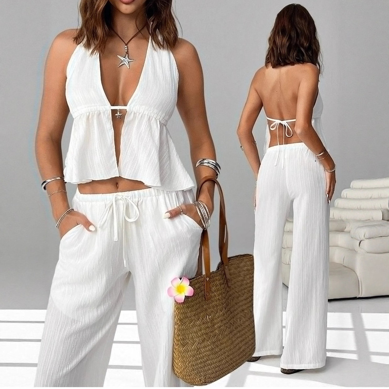 Amazon 2026 Spring/Summer European and American Cross-Border Women's Halter Neck Tie Sexy Backless Sleeveless Tank Top Slim Fit Set Amazon 2026 Spring/Summer European and American Cross-Border Women's Halter Neck Tie Sexy Backless Sleeveless Tank Top Slim Fit Set