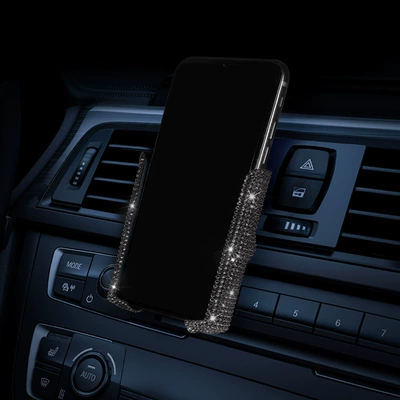 Mount for Navigation, Cross-Border — Car phone holder - hot-drill-v-shaped-mobile-phone-holder-grey-diamond