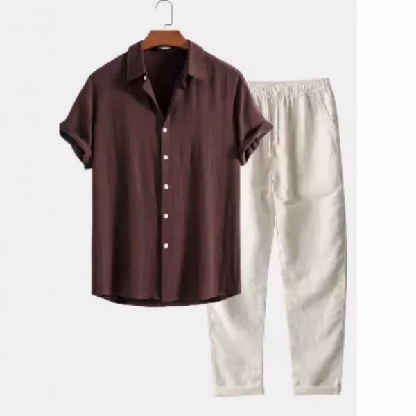 Cross-Border Shirt 2025 European and American Men's Stand-Up Collar Fashion Casual Versatile Slim Fit Cotton and Linen Suit Classic Trendy Style