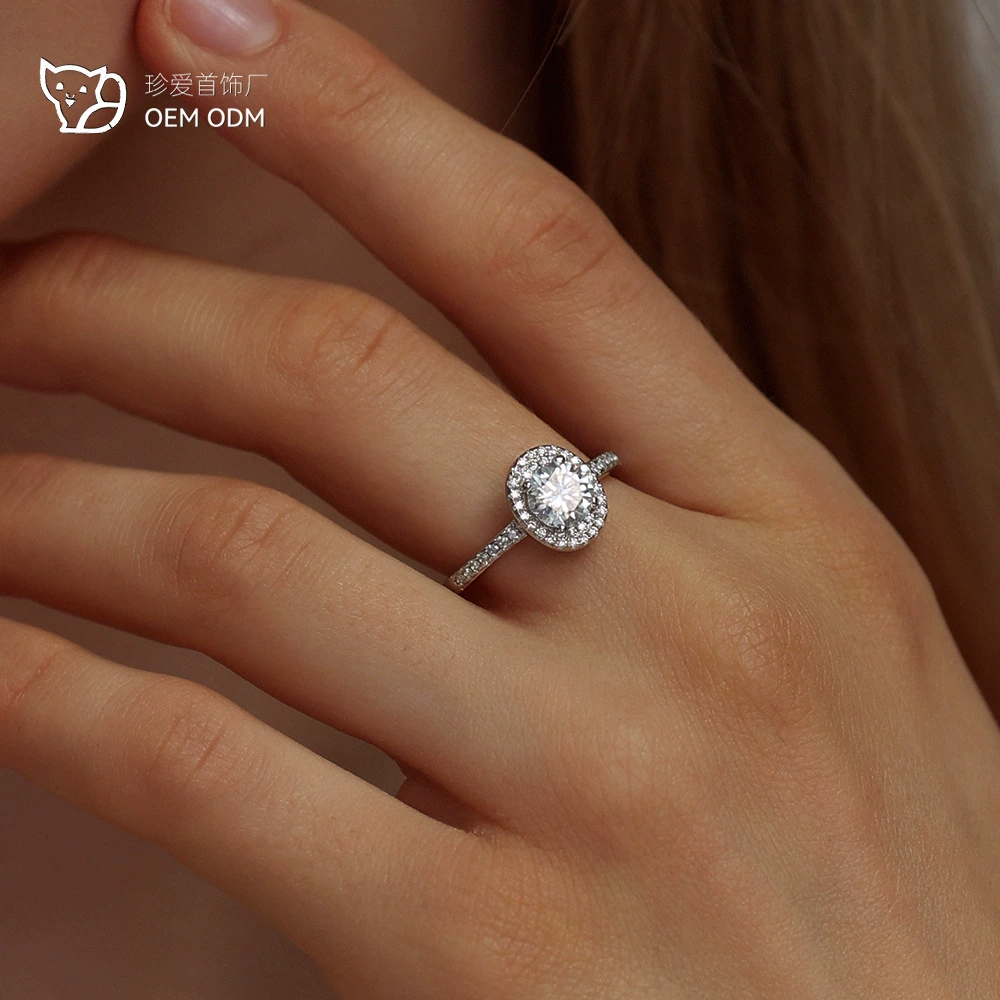 Кольцо из серебра 925 пробы с покрытием из платины 950 пробы, овальный муассанит огранки «голубиное яйцо», женские украшения, прямые поставки с завода, трансграничная прямая трансляция, легкая роскошь.