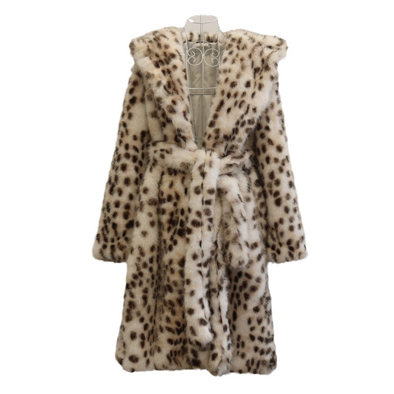 Women's Clothing Women's Leopard Fur Coat Fox Fur Long Coat Toka Wool Hooded Warm Winter Mink Windbreaker_voghion.com