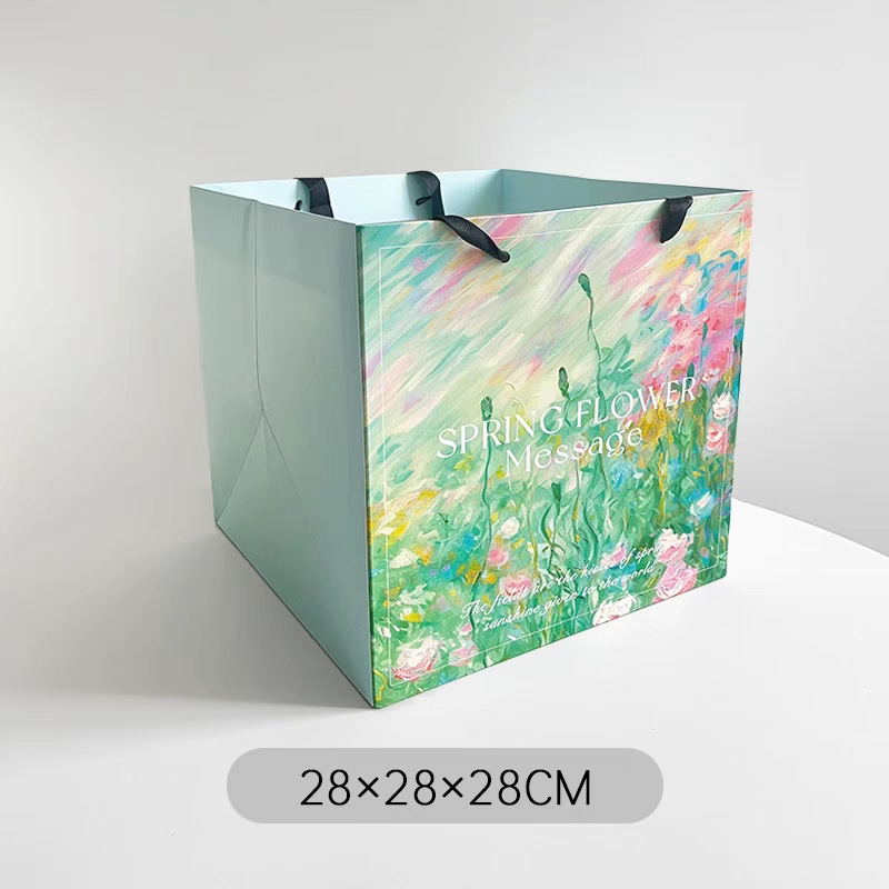 卓兰鲜花手提袋油画风手拎袋加厚大尺寸纸袋花束打包手工diy材料|undefined