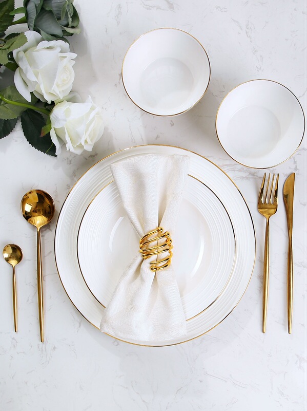 Gold Edge Plate Household Steak Plate Knife and Fork suit European Style Western Food Tableware White Plate Ceramic Western Food Plate Thread Gold Edge Plate Household Steak Plate Knife and Fork suit European Style Western Food Tableware White Plate Ceramic Western Food Plate Thread