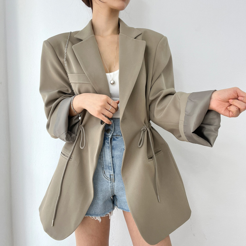 Korean Chic Autumn And Winter French Retro Style Blazer With Drawstring Waist, Slimming Effect, Pockets, Versatile_ecoleips.com