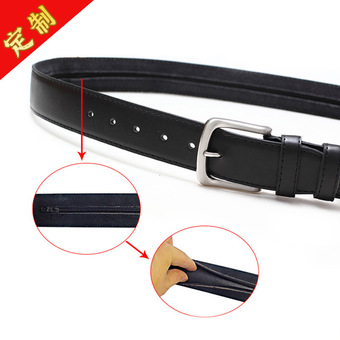 定制男士拉链钱包皮带环保PU内夹防盗针扣休闲腰带男简约防盗腰带