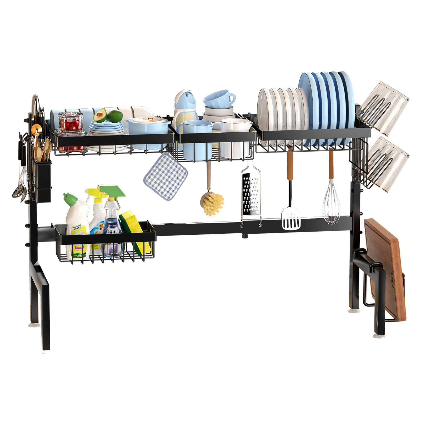 Kitchen Storage Countertop Plate Organizer Draining Over Sink Bowl Dish Rack Retractable_voghion.com