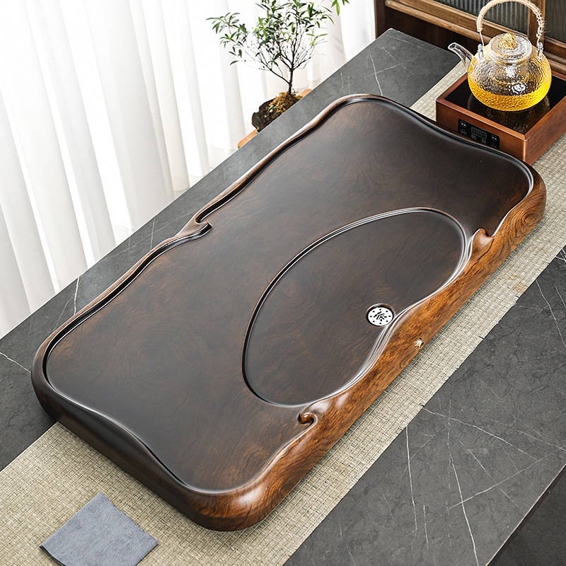 黑檀木茶盘家用仿原木实木茶海茶台小型带排水新款功夫茶具托盘