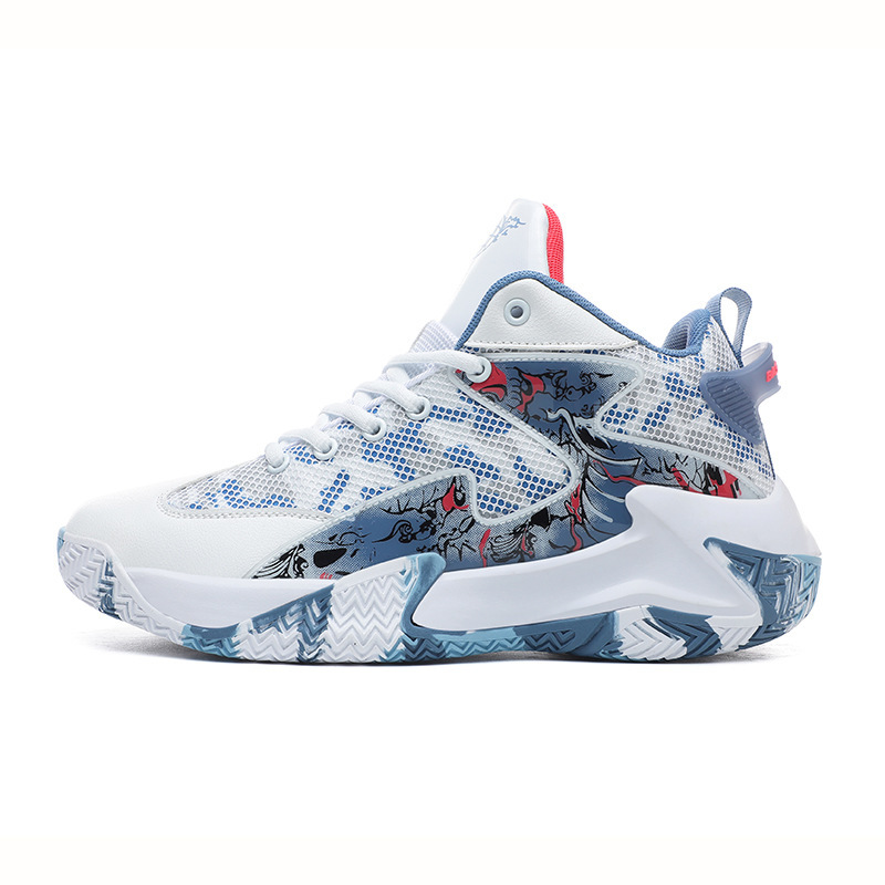 Cross-border Basketball Shoes National Fashion Graffiti Rubber Lovers Shoes Breathable High-top Comfortable Street Fighter Basketball Platform Running Shoes for Men